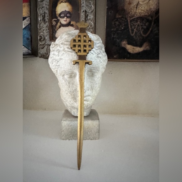 Vintage‎ Brass Letter Opener with Jerusalem Cross Motif
